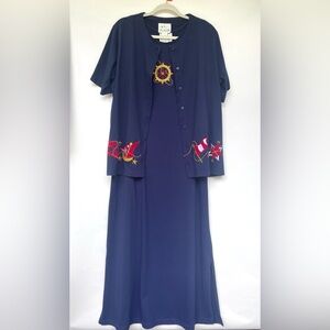 Vintage The Quacker Factory Nautical Shirt & Maxi Dress 2pcs Set Navy Women's M